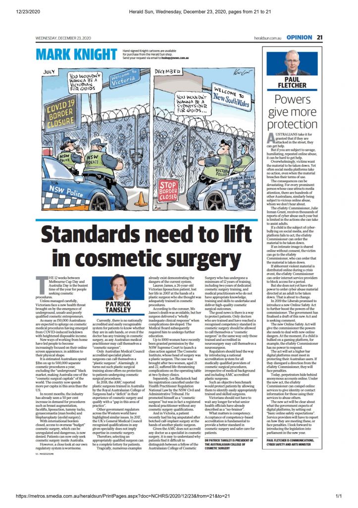 Mr Tansley’s opinion piece in the Herald Sun